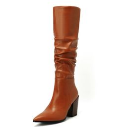 New Fashion Women Shoes Knee High Boots Chunky High Heels Western Party Winter Autumn Ladies Footwear Size 34-43