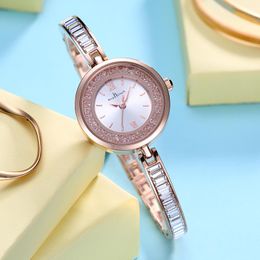 Wristwatches Luxury Women Quartz Watch Rhinestone Bracelet Wristwatch Rose Gold Starry Sky Wrist Watches For Montre Femme Drop