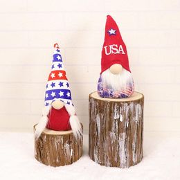 4th of July USA Independence Day Gnome Plush Dolls Party Supplie Swedish Handmade American Flag Print Standing Faceless Dwarf Doll Veterans