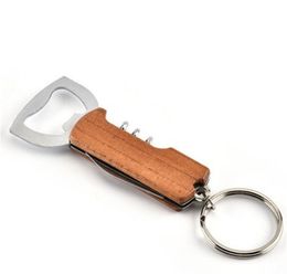 Beer Wine Can Openers Bottle Opener Stainless Steel Wooden Handle Key Chain Knife Multi Function Keyring Drinkware