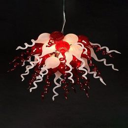 Ruby Red and White Colour Lamp Cute Small Hand Blown Glass Chandelier Art Decoration LED Pendant Lighting Living Room Kitchen Lamps 70 by 60 CM