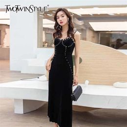 Black Sexy Dress For Women Square Collar Sleeveless High Waist Ankle Length Dresses Female Summer Clothing 210520