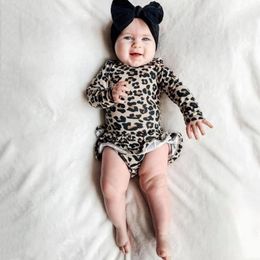 Rompers Born Infant Baby Girls Boys Romper Leopard Print Ruffle Long Sleeve Jumpsuit Overalls Pography Clothing Ropa Bebes