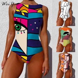 Women Swimwear Pop Art Swimsuit Female Monokini Swimming Suits Bathing Print Swimsuits For Beach 210712