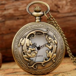 Relógio de bolso vintage oco out caso mulheres quartzo relógios analógicos com colar pingente cadeia corajosas tropas relógio colecionável