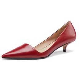 Woman Yellow Mature Sexy Style Pumps Shallow V- Shape Genuine Leather Med Thin Heel Dress Shoes