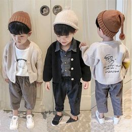 boys' sweaters for fall children's loose boys and baby knit cardigan jackets 1-7years old cartoon letters 211201