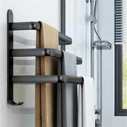 Bathroom Towel Rack 3 Layers Punch-Free Holder Shower Storage Shelf Home Organiser Accessories 211102