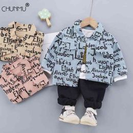 Fashion Spring Autumn Children's Cotton Denim Hooded Coat Jeans Suits Kids Clothes Sets Baby Boys Outfit Suit 210508