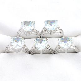 Mix 5 Pieces Rings Luckyshine Shine Heart Cut White Topaz Gemstone 925 Silver Ring USA Size 7 8 9