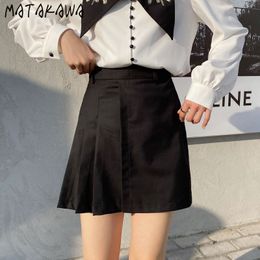 MATAKAWA A-line Empire Waist Women's Skirt Summer Preppy Style Solid Woman Skirts Pleated Above Knee, Mini Skirt 210513