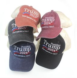 Baseball Hat Donald John Trump Hats 2024 American Election Caps Letters Embroidery Peaked Cap Wash Net Sunhat Summer Outdoor Sunhats wmq1128