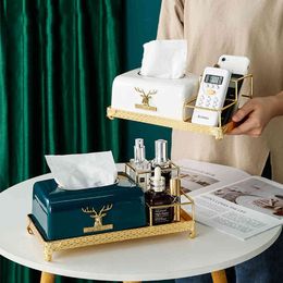 Ceramic Tissue Box Cover Home Hotel Desk Organiser Remote Control Holder Makeup Cosmetic Storage Box Napkin Paper Container 210326