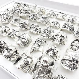 Wholesale 50PCs/Loit Mens Womens Skull Rings Punk Skeleton Mix Styles Biker Fashion Jewellery Party Gift 4 Colours