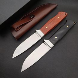 New Arrival R.W Survival Straight Knife D2 Satin Drop Point Blade Full Tang Rosewood Handle Fixed Blades Knives With Leather Sheath