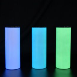 20oz Glow In the Dark Slim Tumbler Sublimation Blank Straight Tumblers Night Light Travel Cup Birthday Halloween Gift