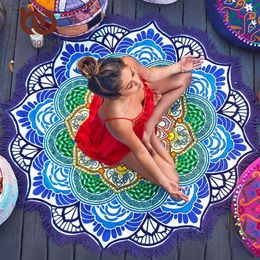 BeddingOutlet Chakra Beach Towel Tassel Toalla Mandala Tapestry Sunblock Round Cover-Up Bath Lotus Bohemian Yoga Mat 150cm 210728