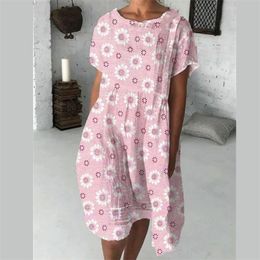 Summer Dress Women Floral Print Beach Casual Loose Midi Sweet Short Sleeve Maxi Boho Style Sundress Vestidos 210517