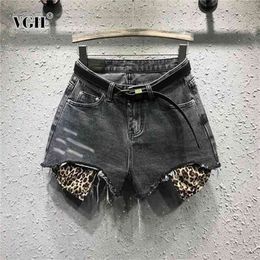 Vintage Patchwork Print Leopard Denim Short For Women High Waist Casual Loose Shorts Female Summer Fashion Clothing 210531