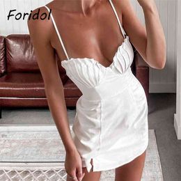 Fashion Solid White Summer Sun Dress Women Spaghetti Strap Mini Beach French Elegant Vestidos De Mujer 210427
