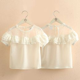 Summer Fashion 3 4 6 8 10 12 Years Teenage Lace Short Ruffle Sleeve Pure White Solid Kids Baby Girl Off Shoulder TShirts 210529