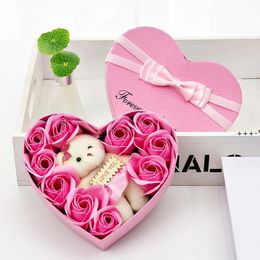 NEWNew 2020 Valentines Day Flowers Soap Flower Gift Rose Box Bears Bouquet Wedding Decoration Gift Festival Heart-shaped Box RRE12015