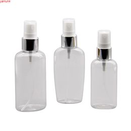 50ML 60ML 100ML X 50 Spray Perfume Flat Bottles Makeup Silver Collar PET Container Bottle Cosmetics Packaging Containergood high qualt
