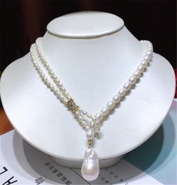 -Anhänger Halsketten Habitoo White Culture Süßwasserreis Pearl Halskette 18inches Einfache Design Schmuck Für Frauen Charming Geschenke Tägliche Kleidung