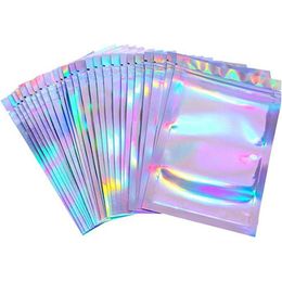 1000pcs Resealable Mylar Bags Holographic Color Multiple Sizes Smell Proof Bag Clear Zip Lock Food Candy Storage Packing Bags;500 pieces With DHL Fast Delivery