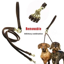 Multi-function 2 Ways Dog Leash Double Two Pet Leather Leads Removable anti twining Walking and Training 2 Small Medium Dogs 210729