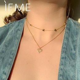 Pendant Necklaces IF ME Classic Dainty Love Heart Beaded Crystal Multilayer For Women Gold Colour Aesthetic Necklace Jewellery