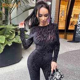 Sexy stripe Bodycon Jumpsuit Women Fashion Deep O Neck Long sleeve Bodysuit Female Evening Party Clubwears 210527