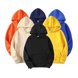 New autumn and winter men's large Pullover long sleeve Hoodie fashion casual solid color Plush thickened sweater H1206