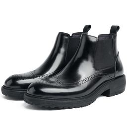 Fashion Black /Deep Brown platform Mens Dress Boots Genuine Leather Boots Male Ankle Boots