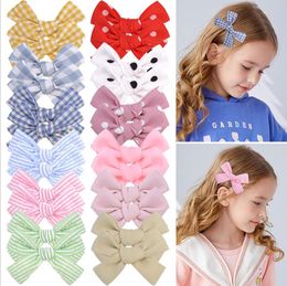 2021 3.6" Cotton Plaid Hair Bows With Clip For Cute Girls Hair Clips Boutique Barrette Safty Hairpin Headwear Kids Hair Accessories