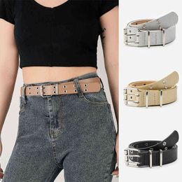 Women Punk Fashion Belt Adjustable Double Row Hole Metal Eyelet Waistband Luxury Brand Designer Belt New PU Material G220301