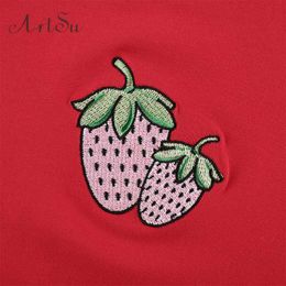 Artsu Women Summer Short Sleeve Crop T-shirt Streetwear Tee Shirt Summer Cute Strawberry Print Casual Cotton Tshirts Y0629