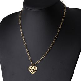 Pendant Necklaces Fnixtar 10Pcs/Lot 4mm Hollow Heart Necklace Mirror Polish Stainless Steel Sweater For Christmas Gifts Jewellery
