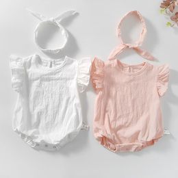 Summer Baby Clothes Rompers With Headband born Girls Bodysuits Infant Girl Clothing 210429