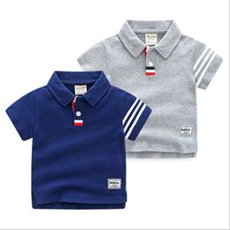 2021 Gentleman Style Boys T-shirts Polos Summer Kids Striped Short Sleeve T-shirt Cotton Turn-Down Collar Children Casual Shirt Child Tops Tees 2-7 Years