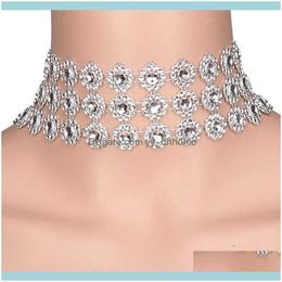 Necklaces & Pendants Jewelrywedding Sier Colour Crystal Necklace Diamante Chain Choker Rhinestone Party Women Chokers Drop Delivery 2021 Kyml