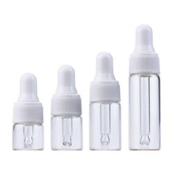 Clear Glass Dropper Bottle 1ml 2ml 3ml 5ml Cosmetic Sample Essence Tube with Black White Lids