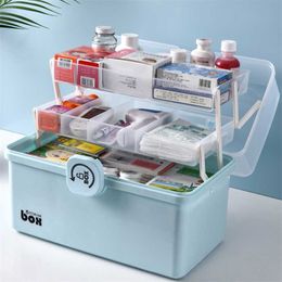 3/2 Tier Medicine Boxes Storage Box Large Capacity Sundries Organizer Folding Medicine Chest Storage Portable First Aid Kit 211112