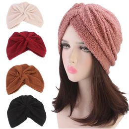 Muslim Winter Fall Warm Women's Warm Beanie Cap Turban Islamic Chemo Headwear Hat Wrap Hair Loss Headscarf Cover Solid Color New