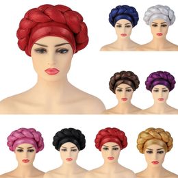 Muslim Women Headtie Gele Turban With Stones Hat African Women Head-Wrap Cap Auto Gele Female Nigerian Turban Gele Already Made