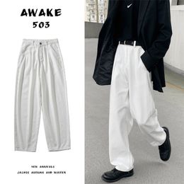 Jeans da uomo nuovi primaverili dritto solido bianco jeans casual uomo coreano hip hop jeans larghi donna pantaloni in denim Harajuku 210319