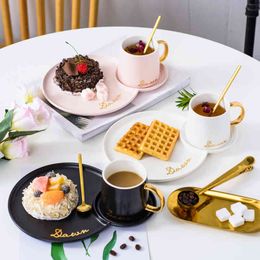 European Coffee Mug Luxury Gold Breakfast Saucer Mate Design Tea Cup Set Porcelain Tazas De Cafe Milk Mugs AC50BD