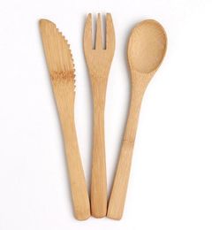 3pcs/set Bamboo Tableware Set 16cm Natural Bamboo Cutlery Dinnerware Knife Fork Spoon Outdoor Camping Dinnerware Set Kitchen