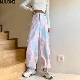 Women Cargo Pants Tie Dyed Slacks Spring Autumn Fashion Female Loose Harem Pant BF Streetwear Harajuku Straight Trousers 210514