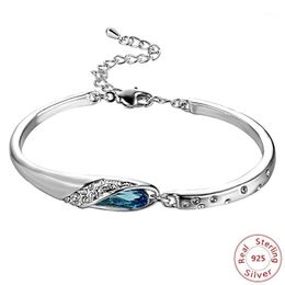 Fashion Jewellery Crystals Women Bracelet Blue 925 Sterling Silver Charm Bracelets Bangles Lucky For Woman Top Bangle